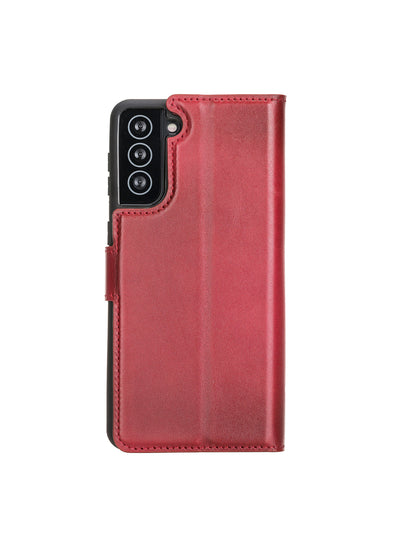 Plånboksfodral med avtagbart magnetskal i äkta läder för Samsung Galaxy S21 Plus från Bouletta Alpina- Karmosin #color_karmosin