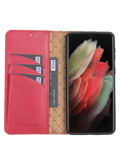 Plånboksfodral med avtagbart magnetskal i äkta läder för Samsung Galaxy S21 Plus från Bouletta Alpina- Karmosin #color_karmosin