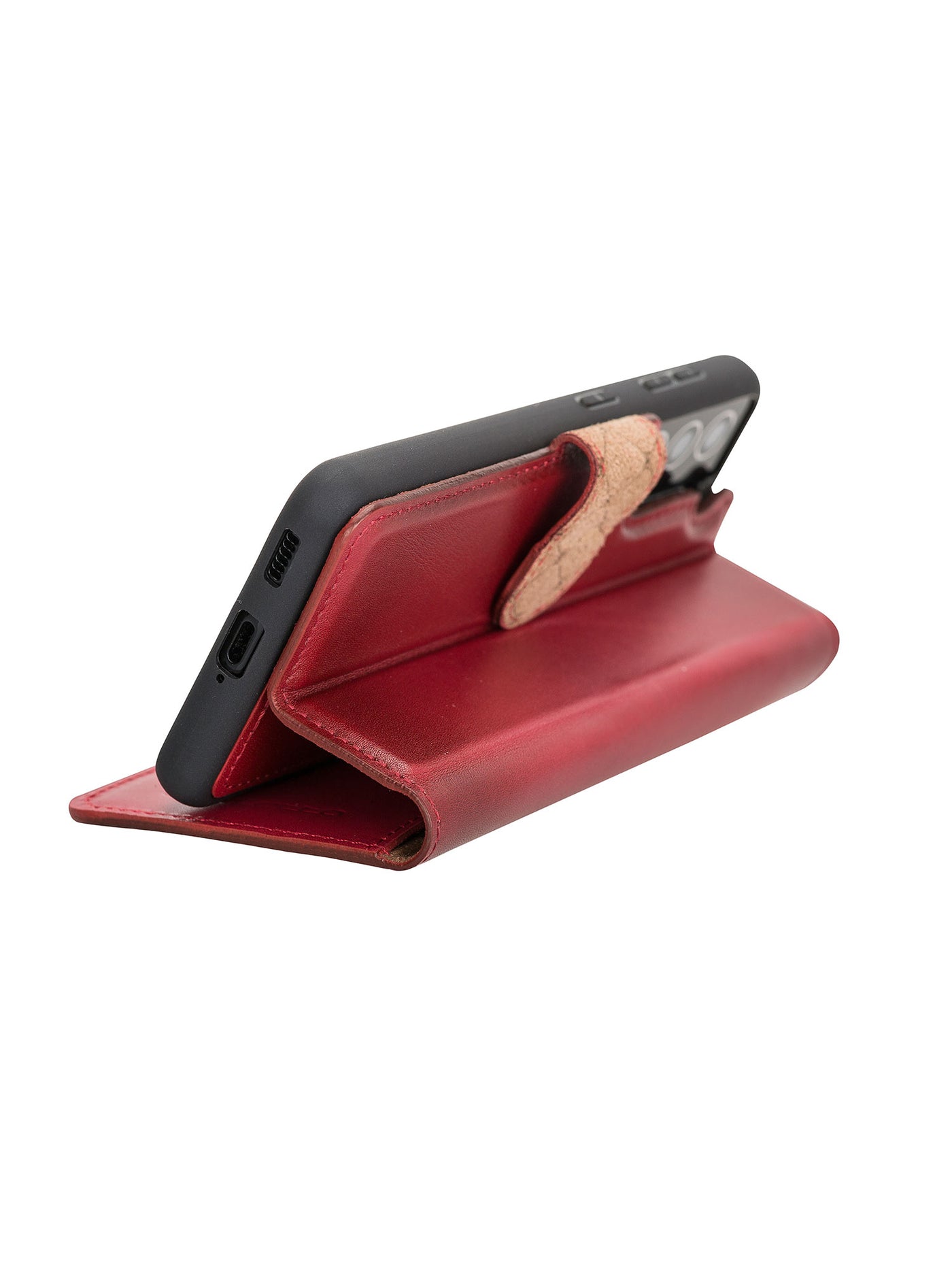 Plånboksfodral med avtagbart magnetskal i äkta läder för Samsung Galaxy S21 Plus från Bouletta Alpina- Karmosin #color_karmosin