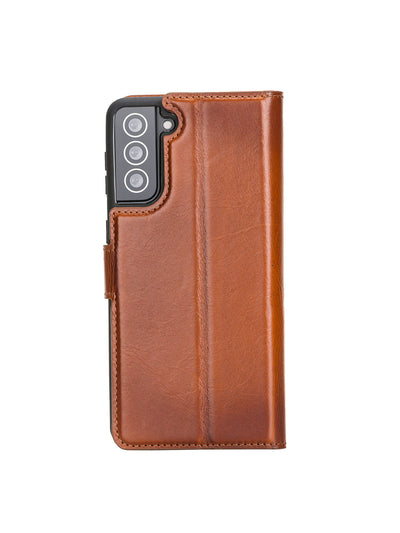Plånboksfodral med avtagbart magnetskal i äkta läder för Samsung Galaxy S21 Plus från Bouletta Alpina- Konjak-brun#color_konjak-brun