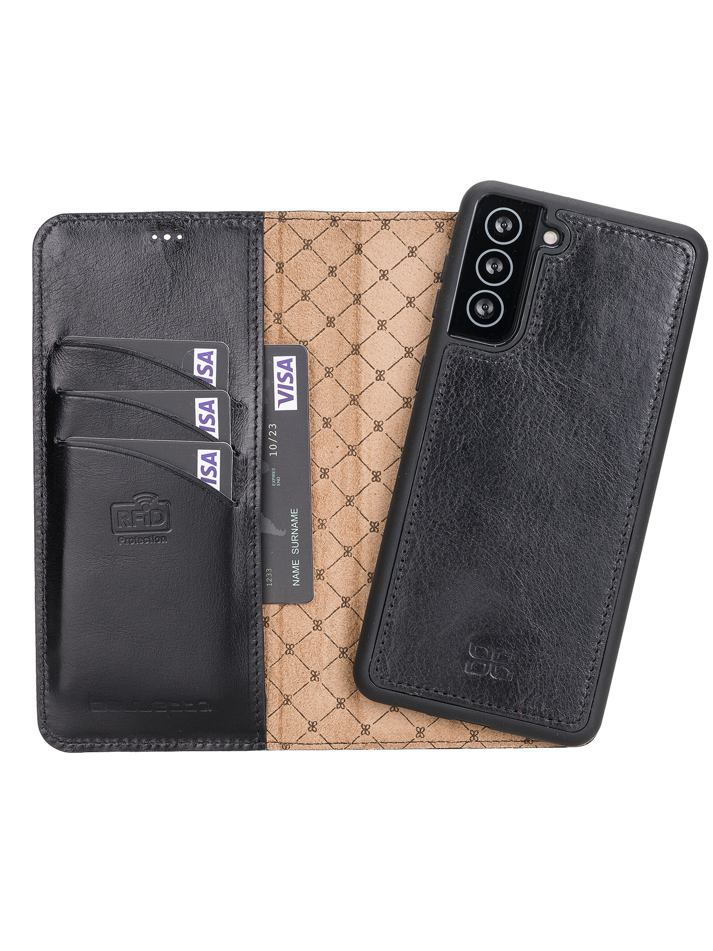 Plånboksfodral med avtagbart magnetskal i äkta läder för Samsung Galaxy S21 Plus från Bouletta Alpina- Svart #color_svart