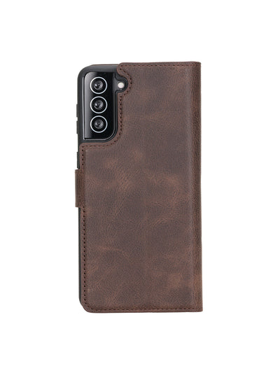 Plånboksfodral med avtagbart magnetskal i äkta läder för Samsung Galaxy S21 Plus från Bouletta Alpina- Vintage-brun#color_vintage-brun