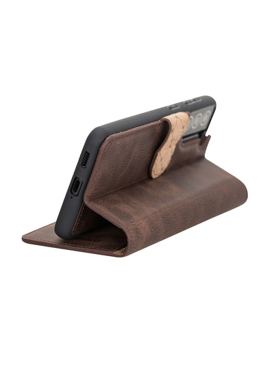 Plånboksfodral med avtagbart magnetskal i äkta läder för Samsung Galaxy S21 Plus från Bouletta Alpina- Vintage-brun#color_vintage-brun