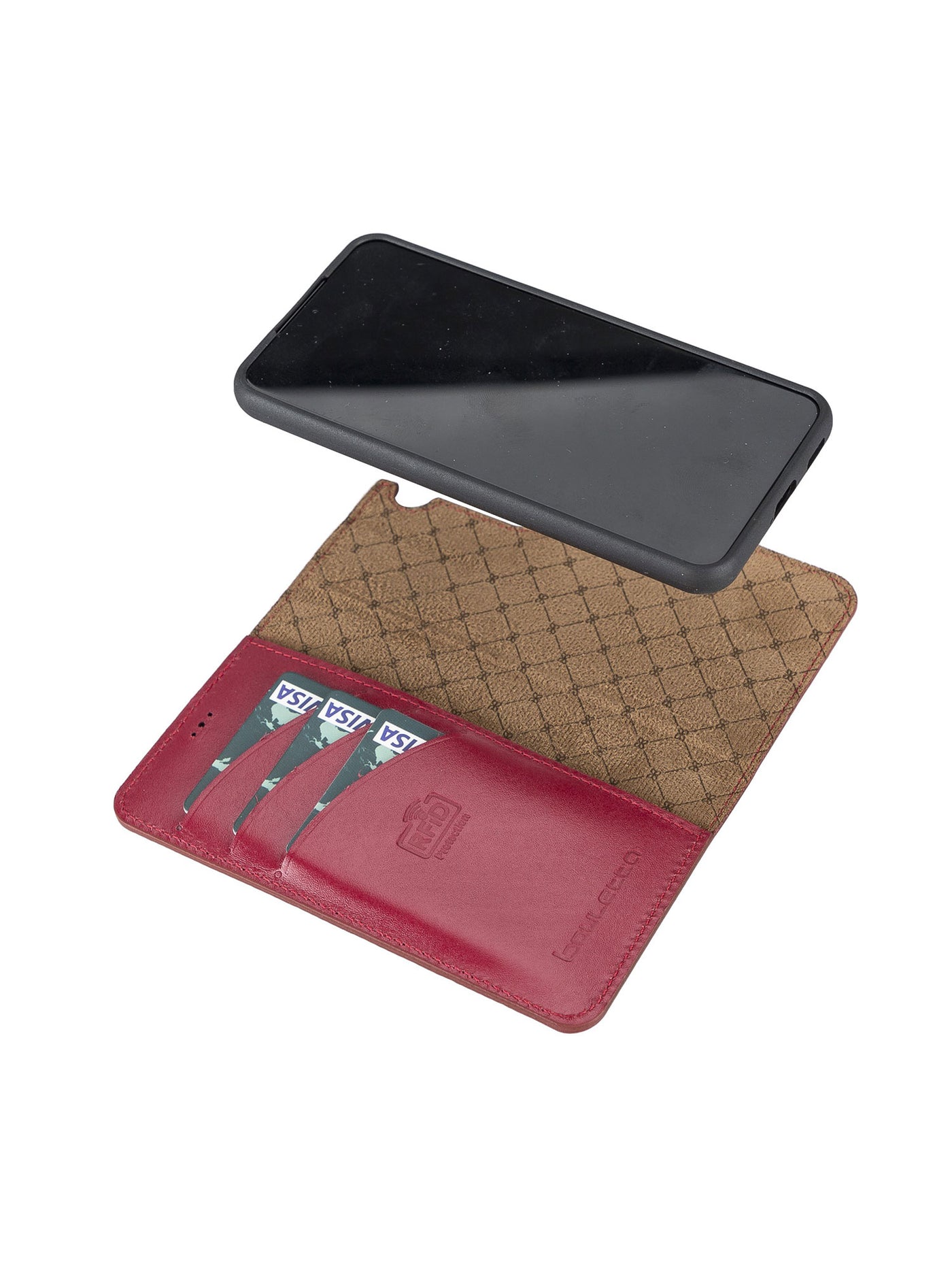 Plånboksfodral med avtagbart magnetskal i äkta läder för Samsung Galaxy S22 från Bouletta Alpina- Karmosin #color_karmosin