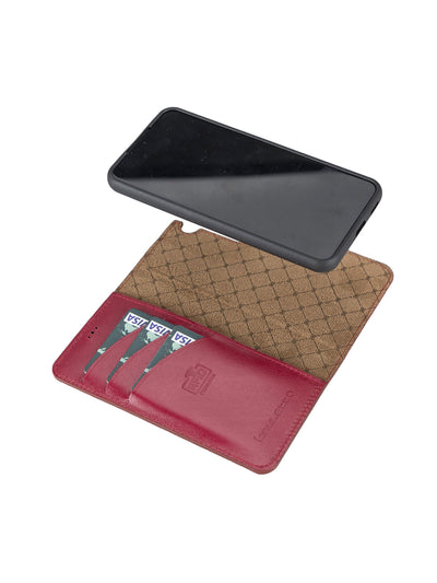 Plånboksfodral med avtagbart magnetskal i äkta läder för Samsung Galaxy S22 från Bouletta Alpina- Karmosin #color_karmosin