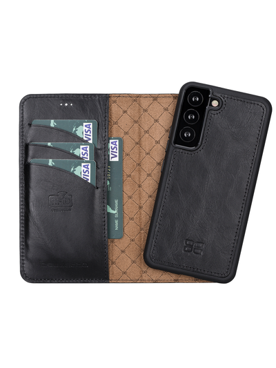 Plånboksfodral med avtagbart magnetskal i äkta läder för Samsung Galaxy S22 från Bouletta Alpina- Svart #color_svart