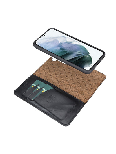 Plånboksfodral med avtagbart magnetskal i äkta läder för Samsung Galaxy S22 från Bouletta Alpina- Svart #color_svart