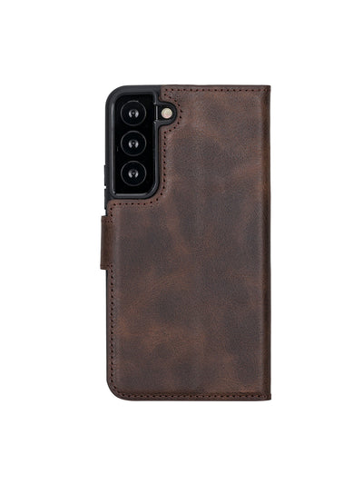 Plånboksfodral med avtagbart magnetskal i äkta läder för Samsung Galaxy S22 från Bouletta Alpina- Vintage-brun #color_vintage-brun