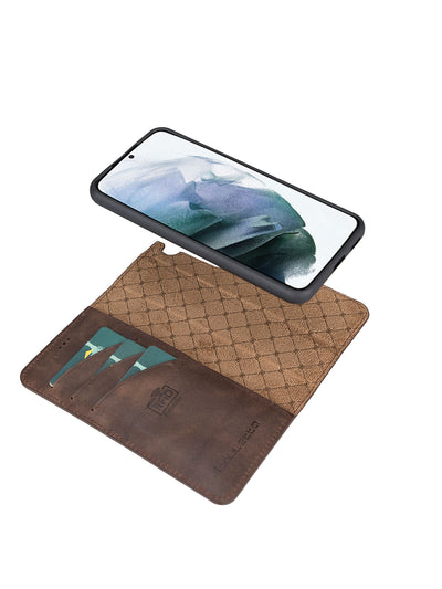 Plånboksfodral med avtagbart magnetskal i äkta läder för Samsung Galaxy S22 från Bouletta Alpina- Vintage-brun #color_vintage-brun