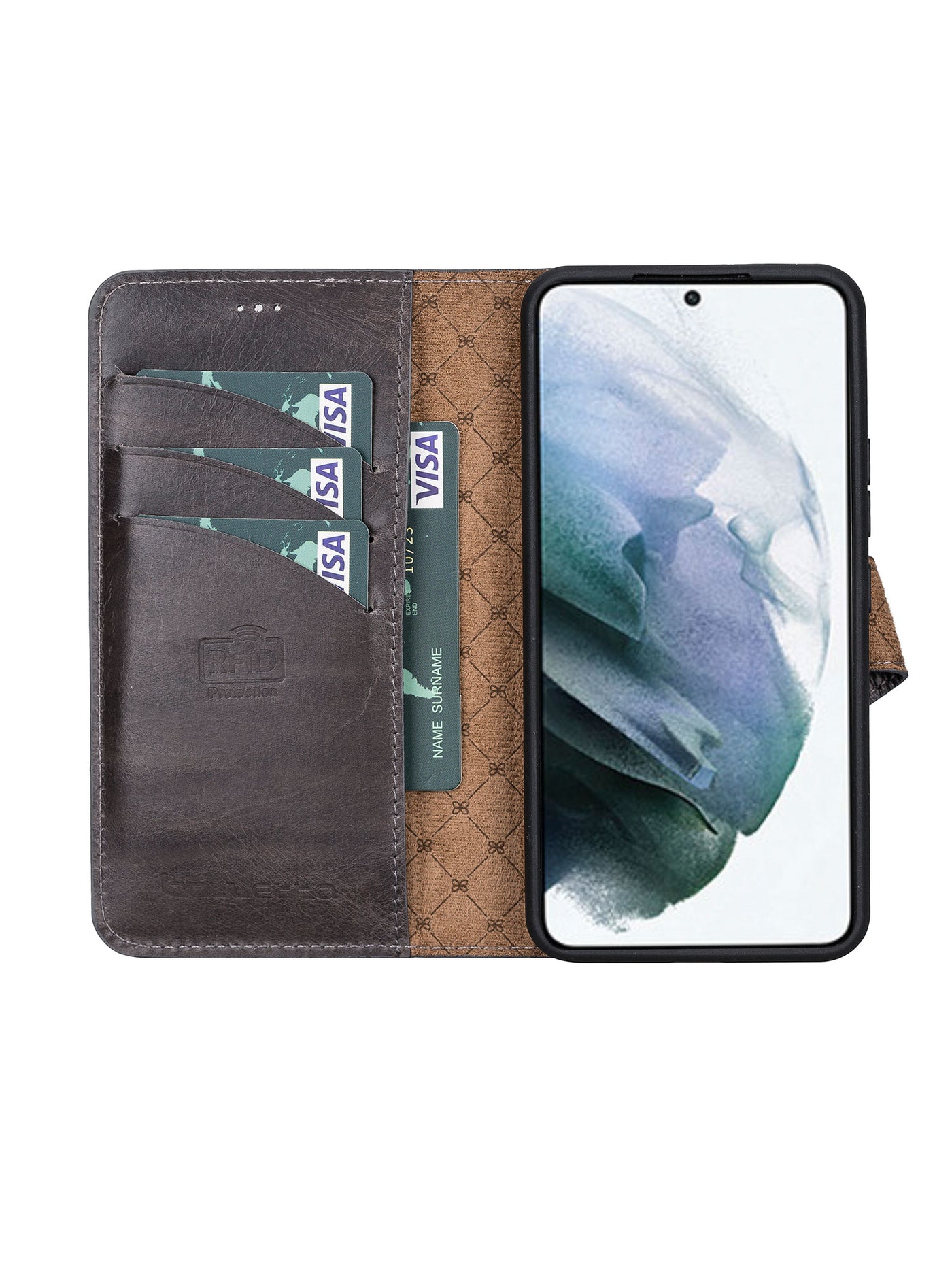 Plånboksfodral med avtagbart magnetskal i äkta läder för Samsung Galaxy S22 Plus från Bouletta Alpina- Granit #color_granit