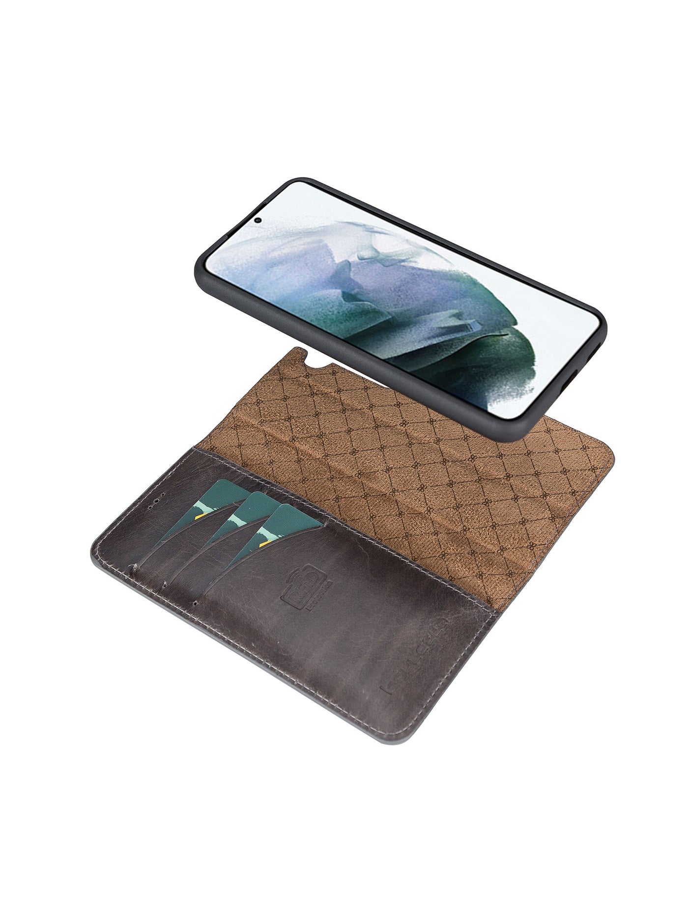 Plånboksfodral med avtagbart magnetskal i äkta läder för Samsung Galaxy S22 Plus från Bouletta Alpina- Granit #color_granit