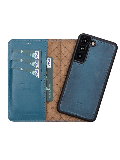 Plånboksfodral med avtagbart magnetskal i äkta läder för Samsung Galaxy S22 Plus från Bouletta Alpina- Navy #color_navy