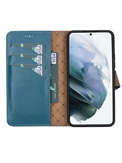 Plånboksfodral med avtagbart magnetskal i äkta läder för Samsung Galaxy S22 Plus från Bouletta Alpina- Navy #color_navy