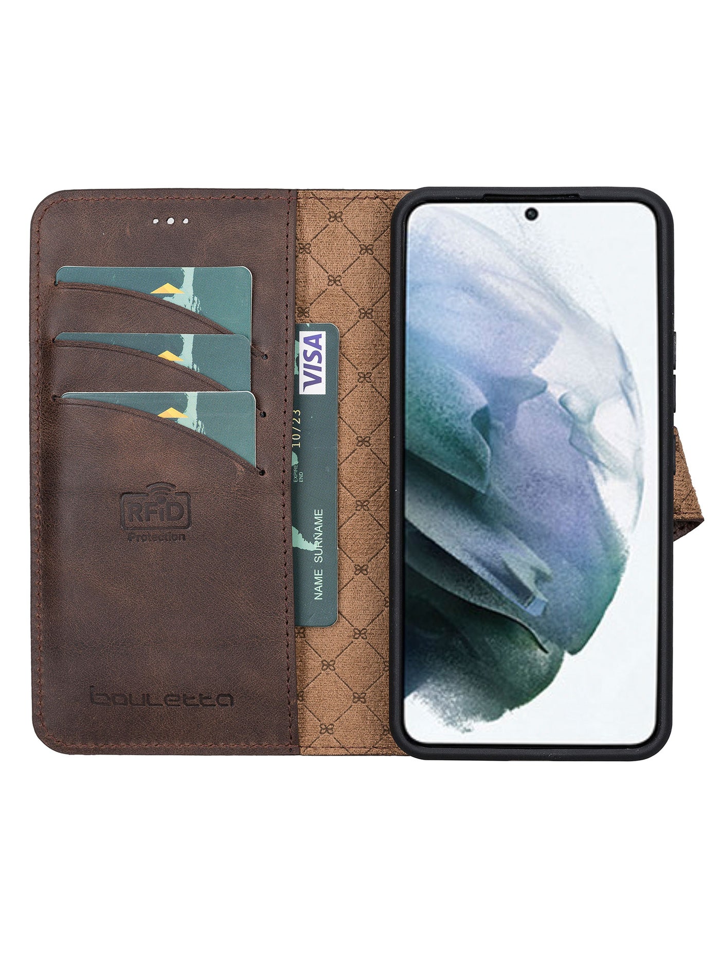 Plånboksfodral med avtagbart magnetskal i äkta läder för Samsung Galaxy S22 Plus från Bouletta Alpina- Vintage-brun #color_vintage-brun
