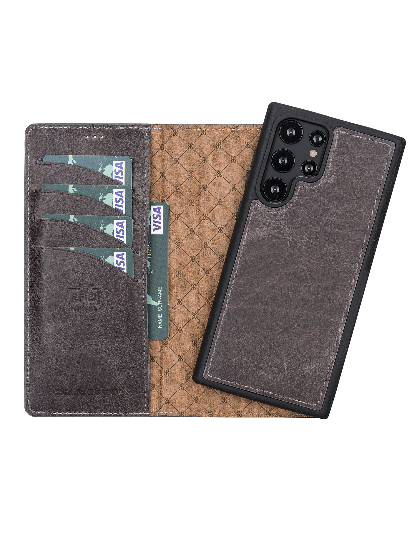 Plånboksfodral med avtagbart magnetskal i äkta läder för Samsung Galaxy S22 Ultra från Bouletta Alpina- Granit #color_granit