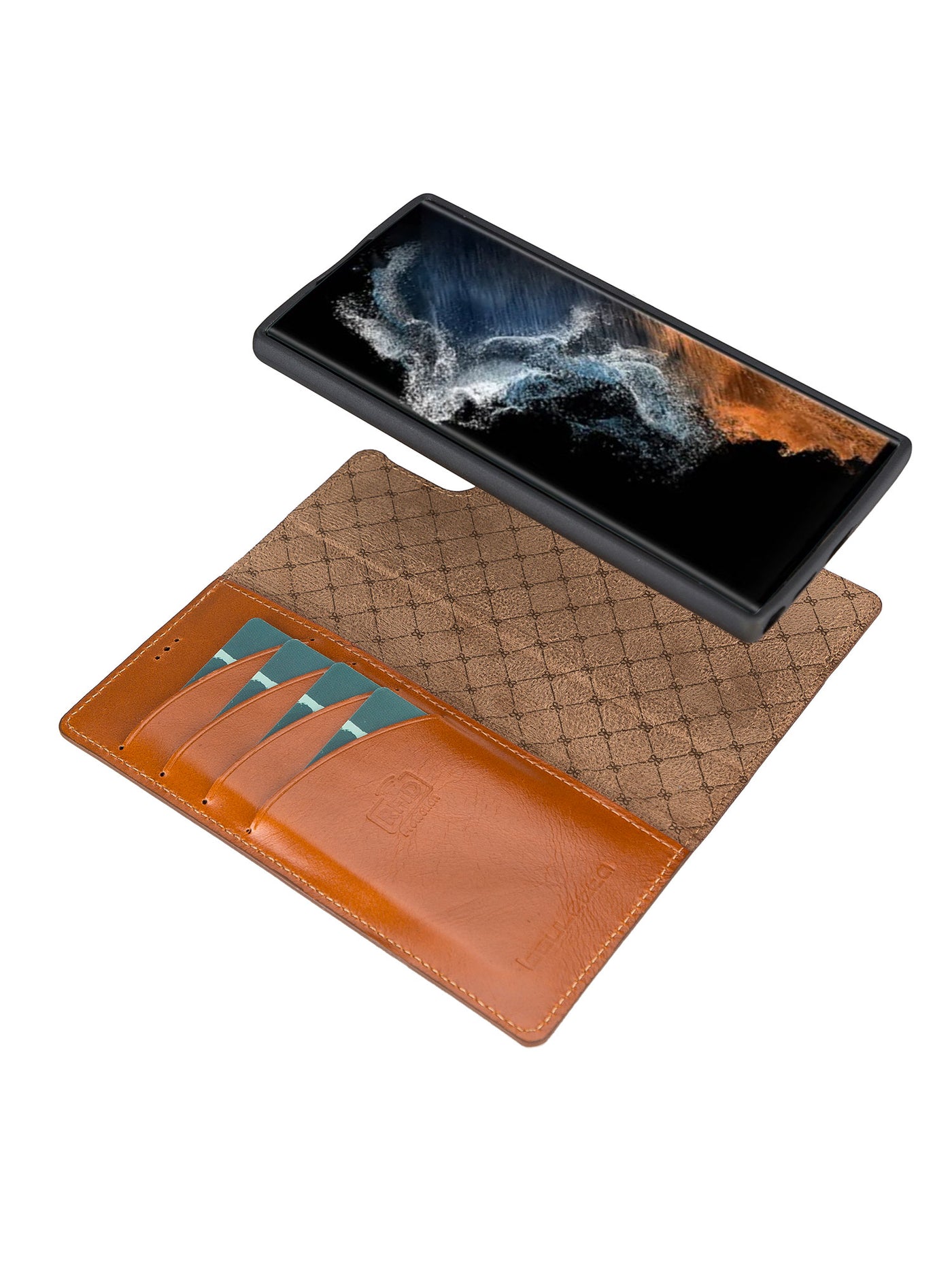 Plånboksfodral med avtagbart magnetskal i äkta läder för Samsung Galaxy S22 Ultra från Bouletta Alpina- Konjak-brun #color_konjak-brun