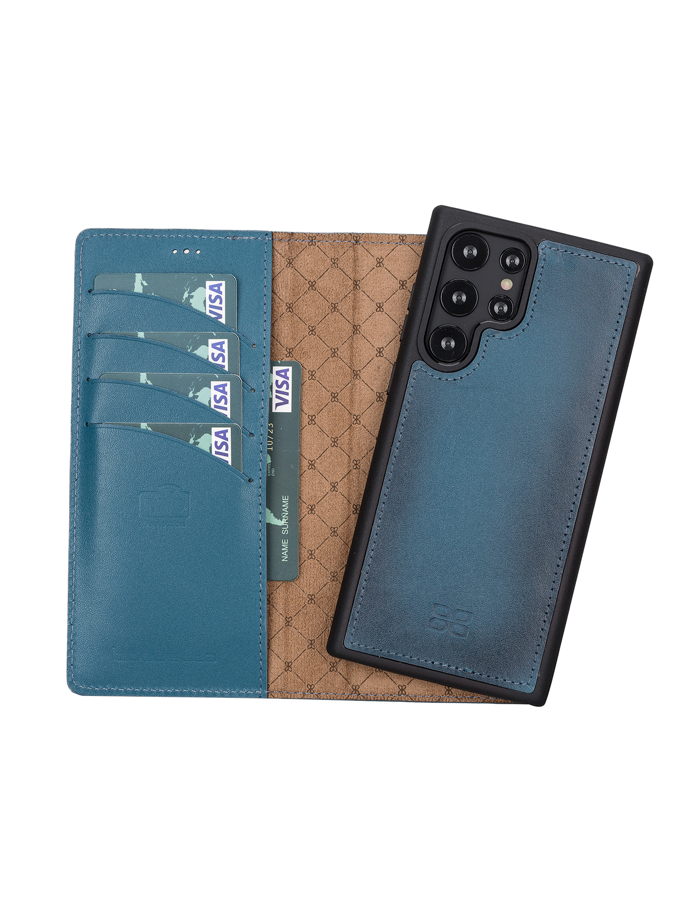 Plånboksfodral med avtagbart magnetskal i äkta läder för Samsung Galaxy S22 Ultra från Bouletta Alpina- Navy #color_navy