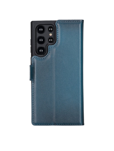 Plånboksfodral med avtagbart magnetskal i äkta läder för Samsung Galaxy S22 Ultra från Bouletta Alpina- Navy #color_navy
