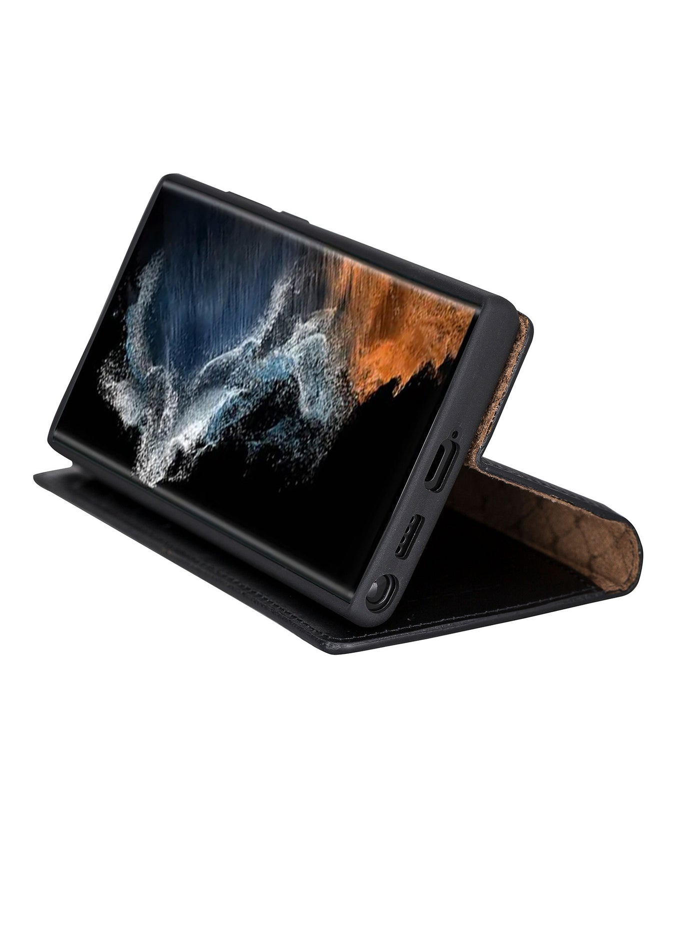 Plånboksfodral med avtagbart magnetskal i äkta läder för Samsung Galaxy S22 Ultra från Bouletta Alpina- Svart #color_svart