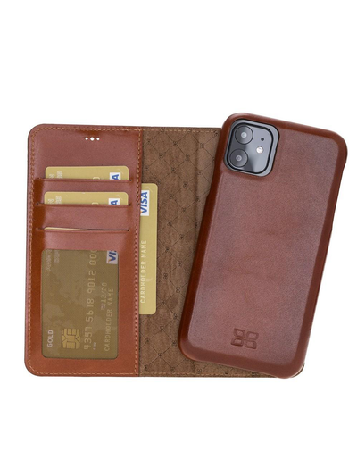 Plånboksfodral med avtagbart magnetskal i äkta läder för Apple iPhone 11 från Bouletta Jersey- Konjak Brun #color_konjak-brun